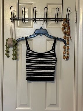 La Hearts Black & White Striped Knit Crop Cami
